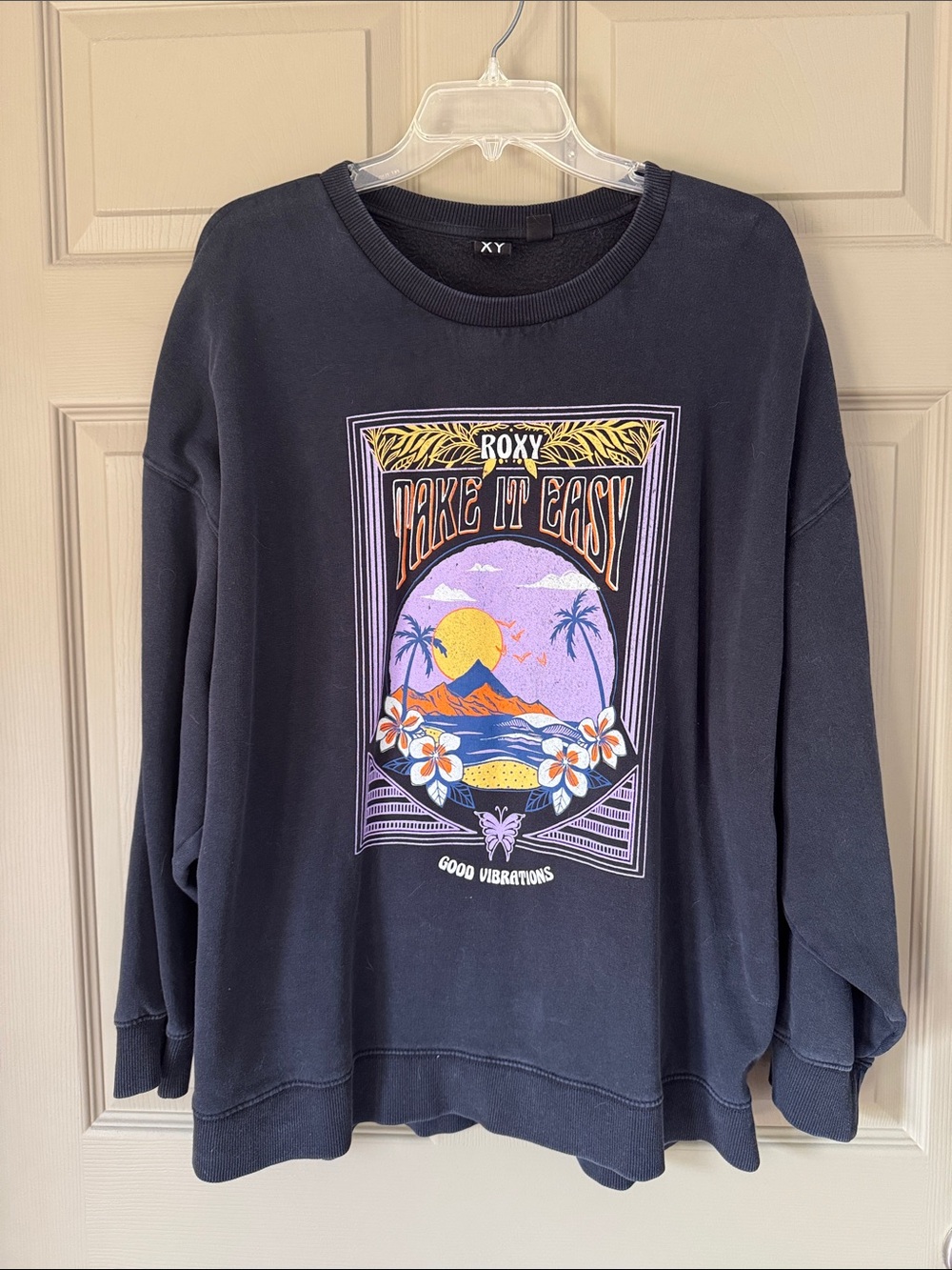 Roxy Crewneck Sweatshirt with Purple, Yellow & Pink Graphic